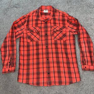 R44 Mission Plaid Flannel Shirt - Godspeed Born in the USA - Men's Sz. XL - VGUC
